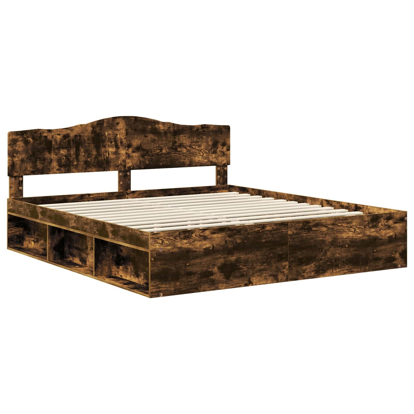 Bed Frame Smoked Oak 200 x 200 cm Solid Pine Wood
