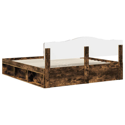 Bed Frame Smoked Oak 200 x 200 cm Solid Pine Wood