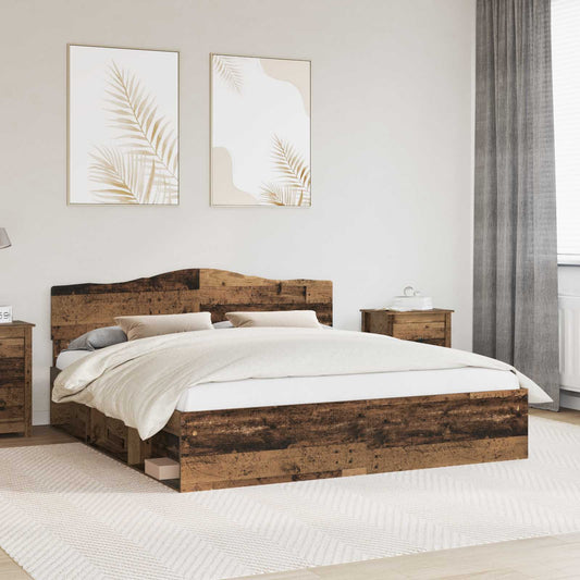 Bed Frame with Headboard Old Wood 200 x 200 cm Solid Pine Wood