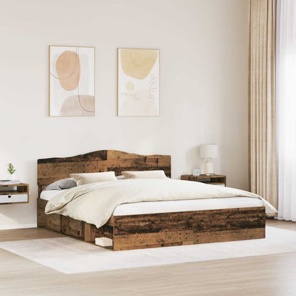 Bed Frame with Headboard Old Wood 200 x 200 cm Solid Pine Wood
