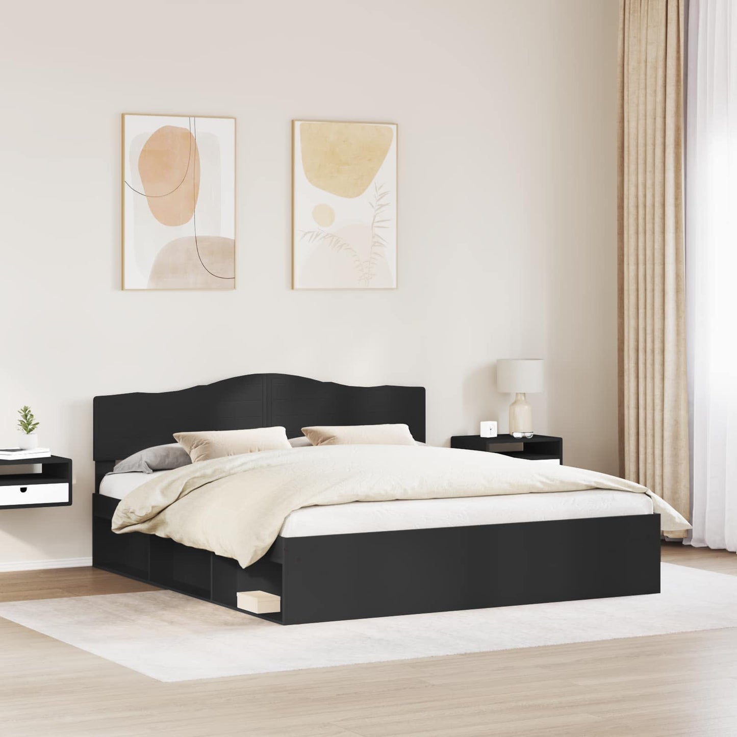 Bed Frame with Headboard Black 180 x 200 cm Solid Pine Wood
