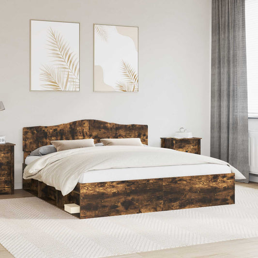 Bed Frame Smoked Oak 180 x 200 cm Solid Pine Wood