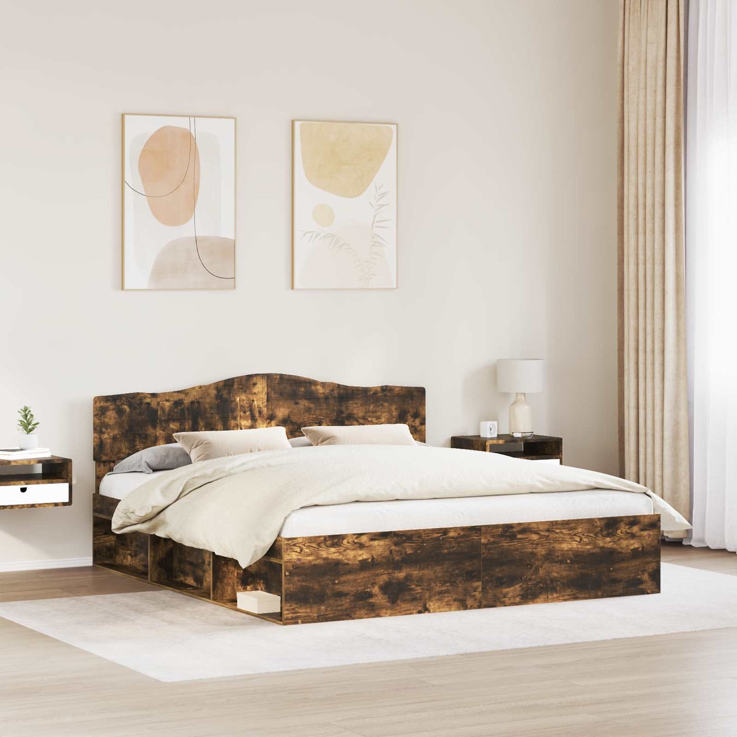 Bed Frame Smoked Oak 180 x 200 cm Solid Pine Wood