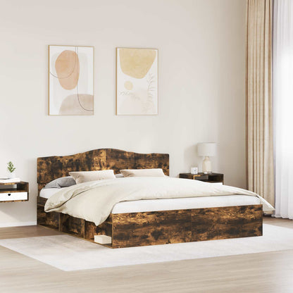 Bed Frame Smoked Oak 180 x 200 cm Solid Pine Wood