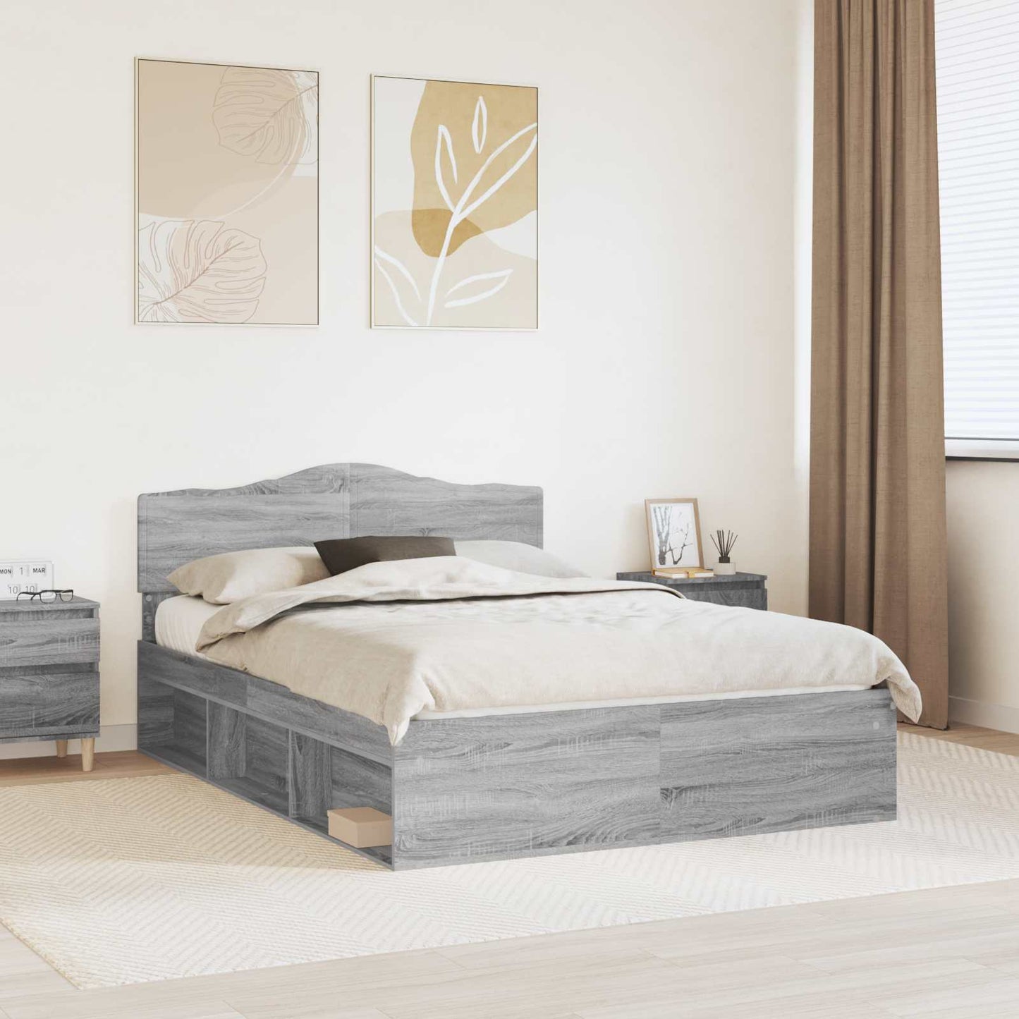 Bed Frame Grey Sonoma 160 x 200 cm Solid Pine Wood