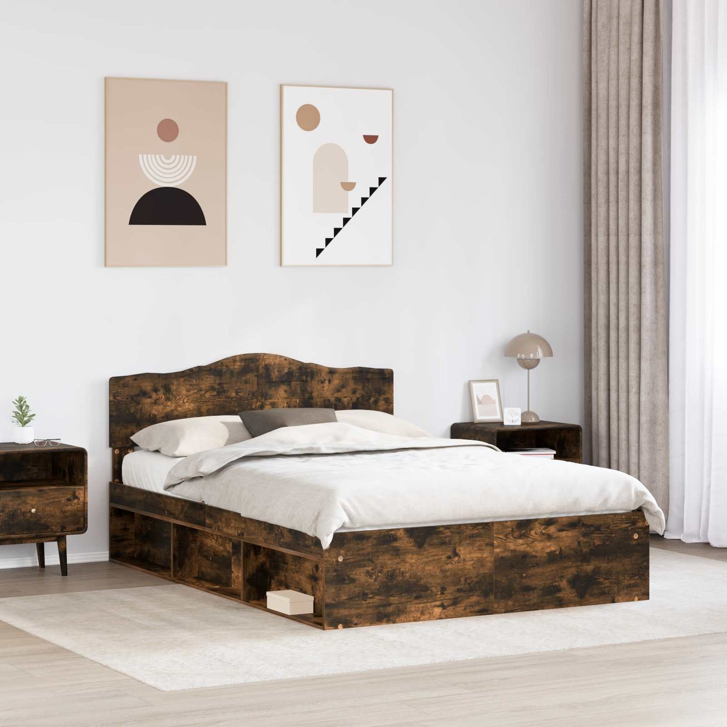 Bed Frame Smoked Oak 150 x 200 cm Solid Pine Wood