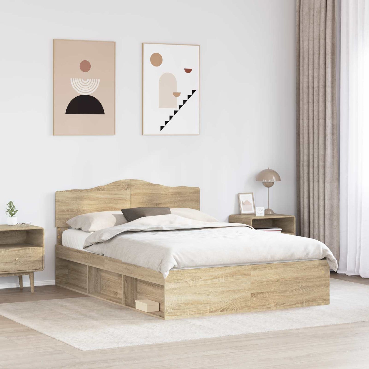 Bed Frame with Headboard Sonoma 140 x 200 cm Solid Pine Wood