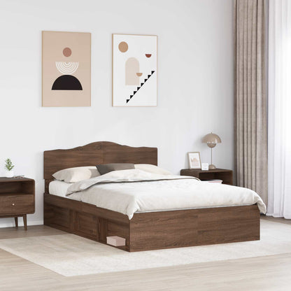 Bed Frame with Headboard Brown Oak 140 x 200 cm Solid Pine Wood