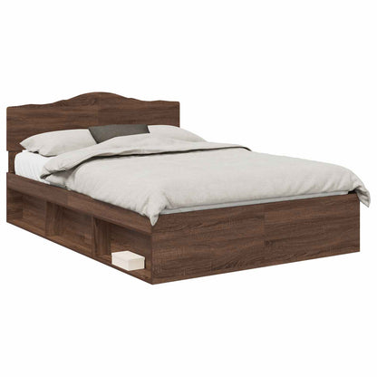Bed Frame with Headboard Brown Oak 140 x 200 cm Solid Pine Wood