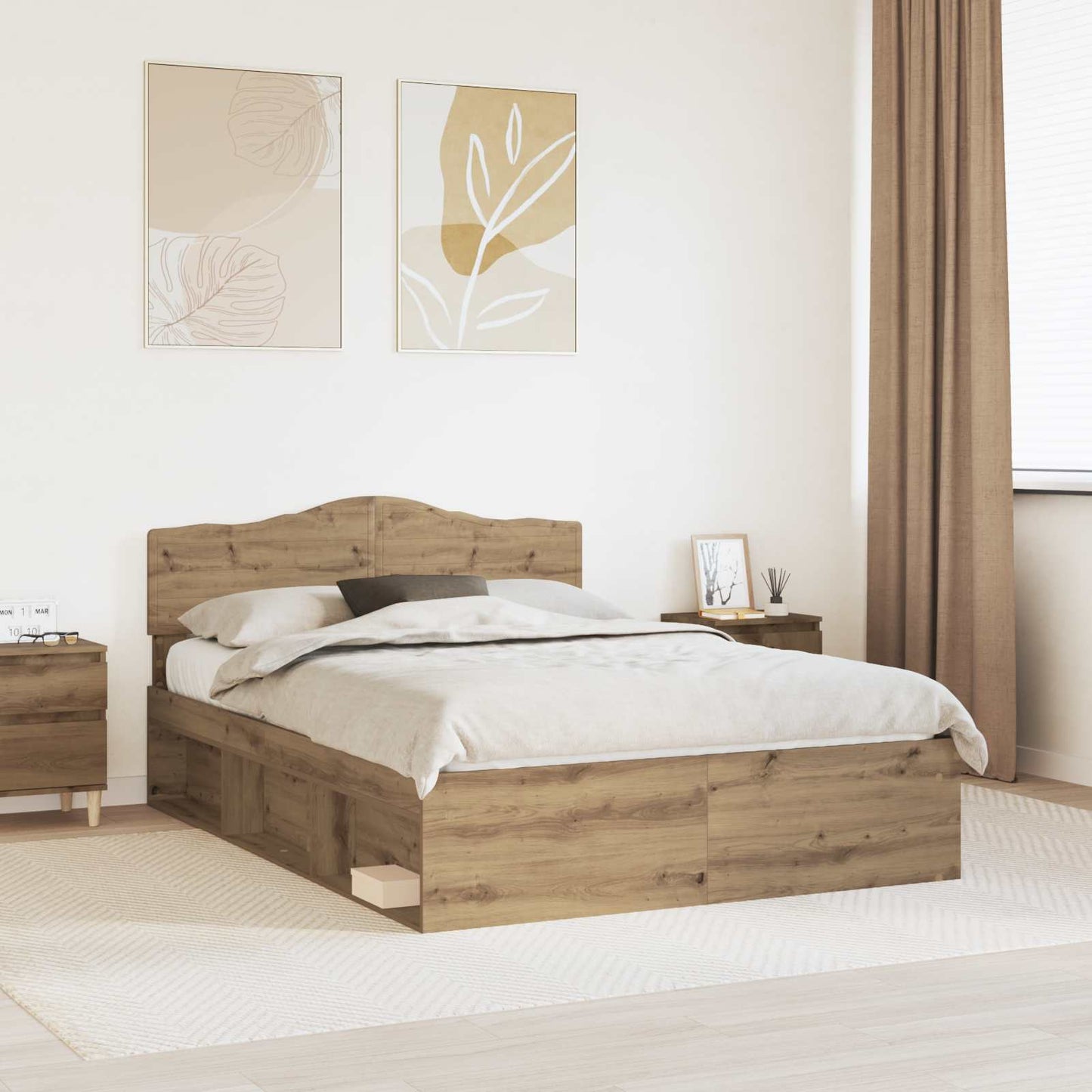 Bed Frame Artisian Oak 140 x 200 cm Solid Pine Wood