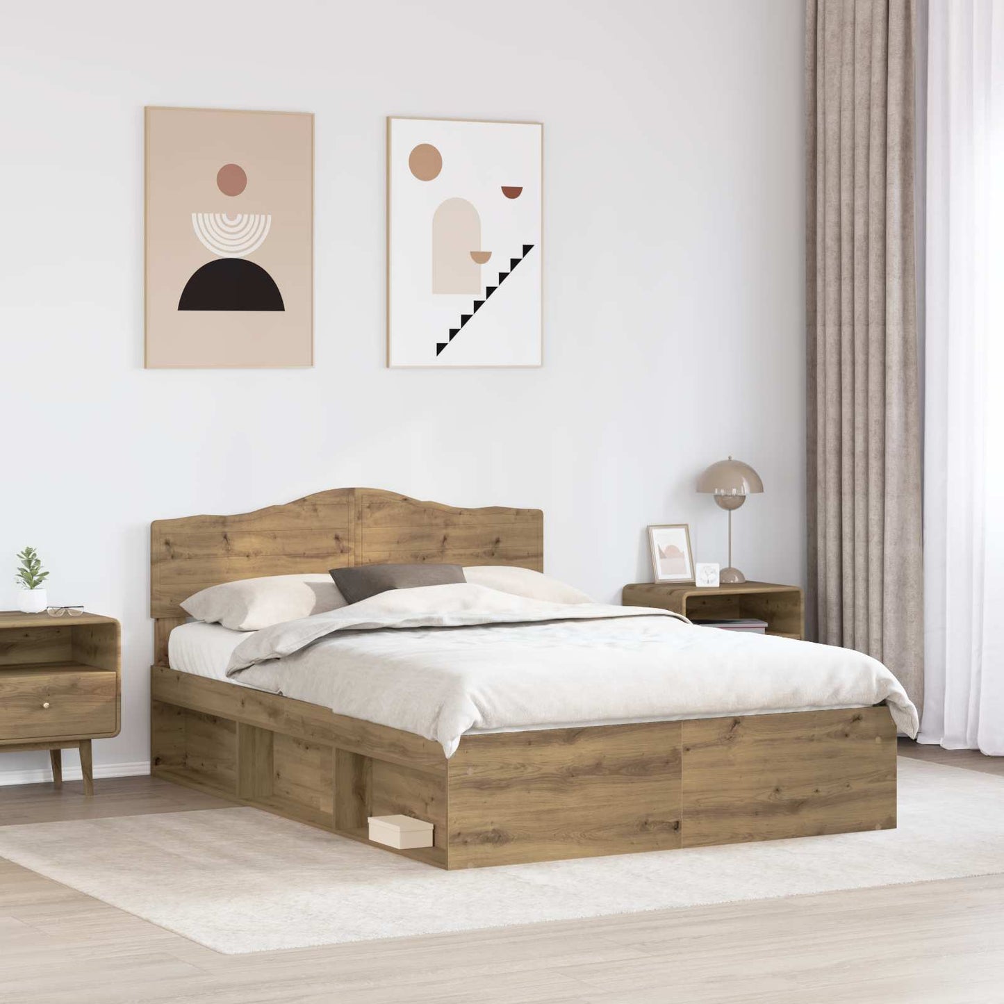 Bed Frame Artisian Oak 140 x 200 cm Solid Pine Wood
