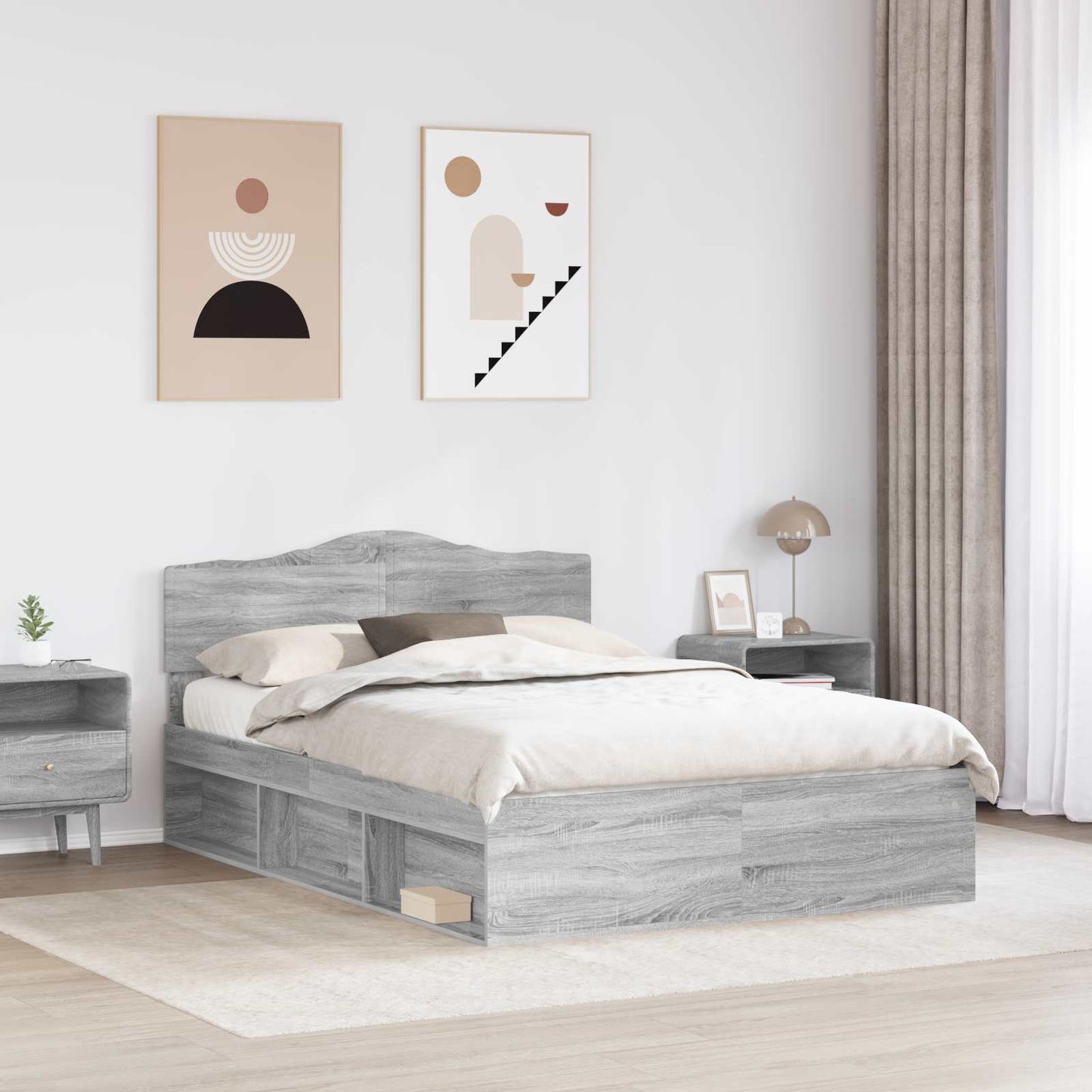 Bed Frame Grey Sonoma 140 x 190 cm Solid Pine Wood