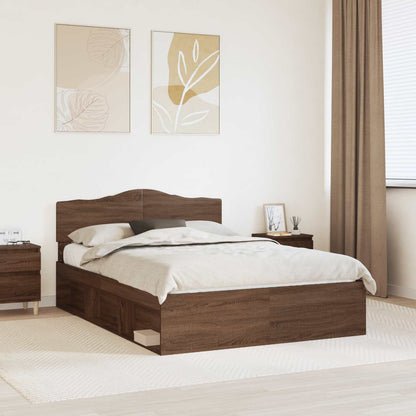 Bed Frame with Headboard Brown Oak 140 x 190 cm Solid Pine Wood