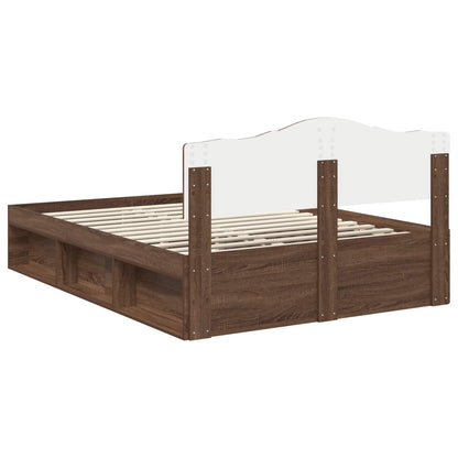 Bed Frame with Headboard Brown Oak 140 x 190 cm Solid Pine Wood