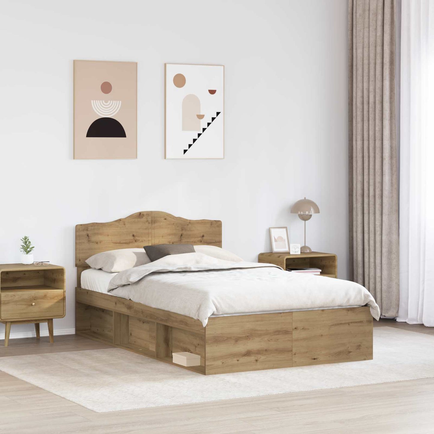 Bed Frame Artisian Oak 120 x 190 cm Solid Pine Wood