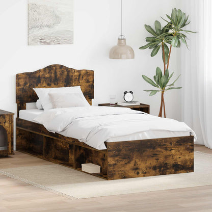 Bed Frame Smoked Oak 100 x 200 cm Solid Pine Wood
