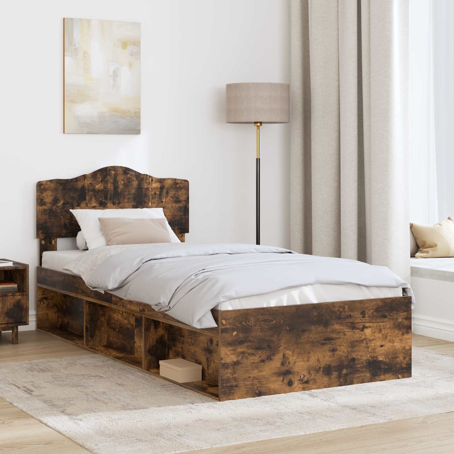 Bed Frame Smoked Oak 100 x 200 cm Solid Pine Wood