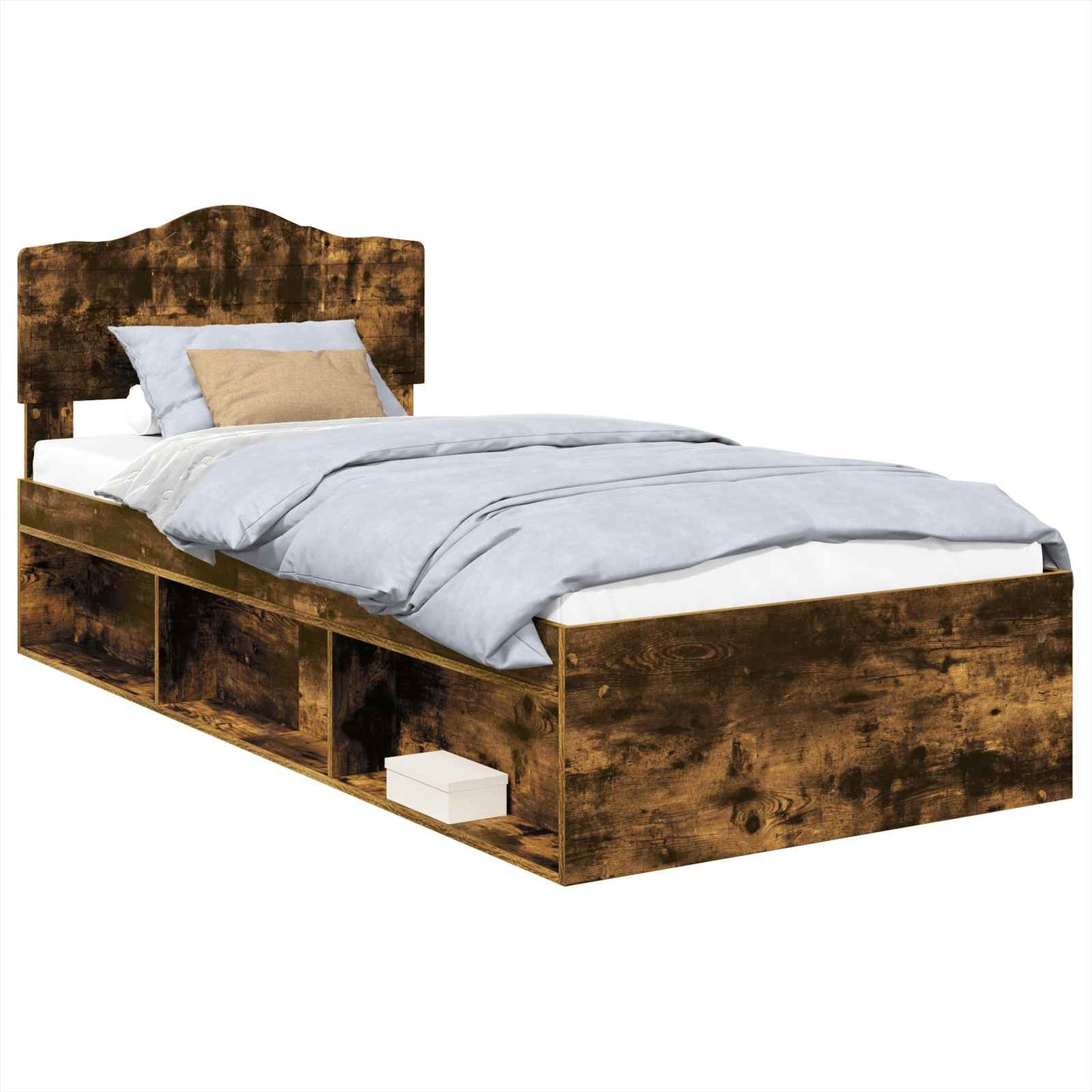Bed Frame Smoked Oak 100 x 200 cm Solid Pine Wood