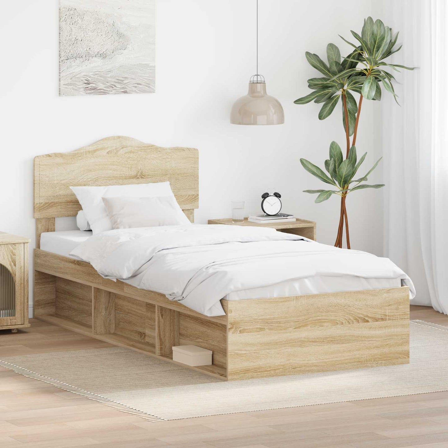 Bed Frame with Headboard Sonoma Oak 90 x 200 cm Solid Pine Wood