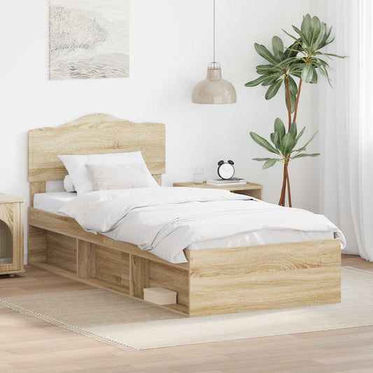 Bed Frame with Headboard Sonoma Oak 90 x 200 cm Solid Pine Wood