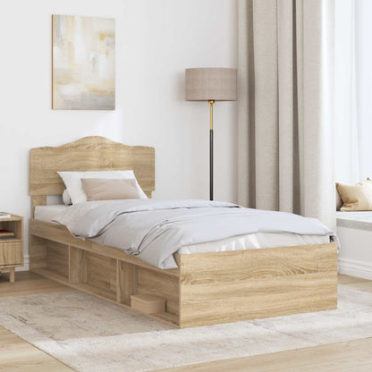 Bed Frame with Headboard Sonoma Oak 90 x 200 cm Solid Pine Wood