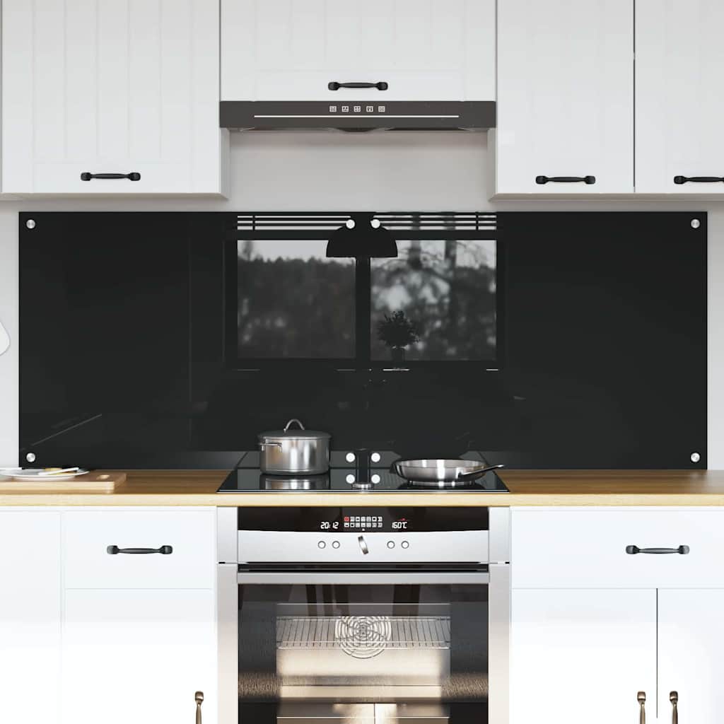 Kitchen Backsplash Black 80 x 60 x 0.8 cm Tempered Glass