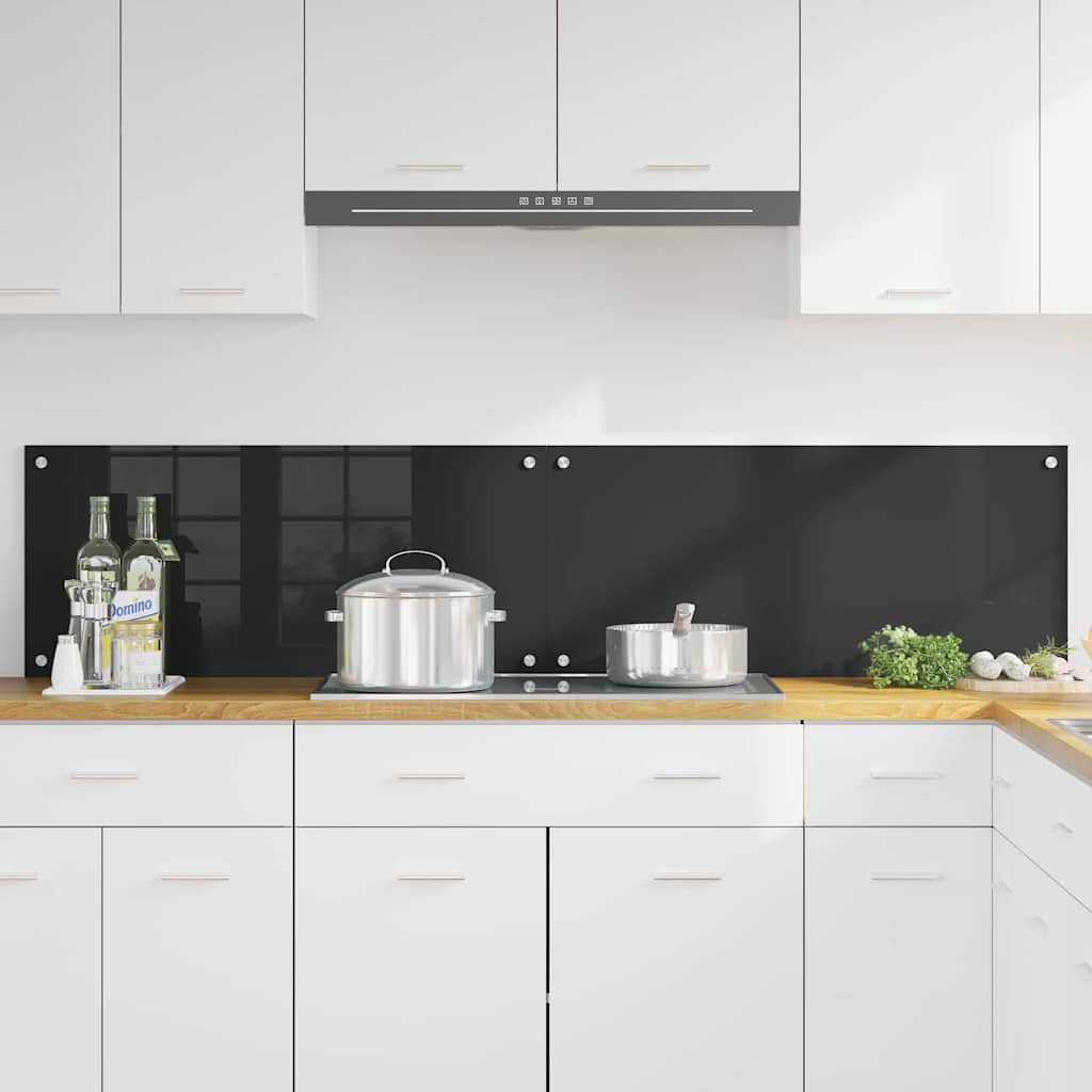 Kitchen Backsplash Black 90 x 40 x 0.8 cm Tempered Glass