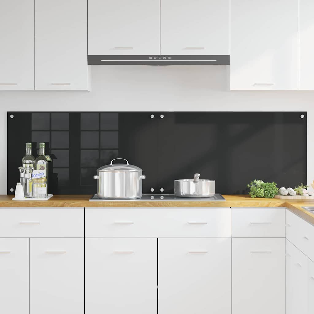 Kitchen Backsplash Black 90 x 50 x 0.8 cm Tempered Glass