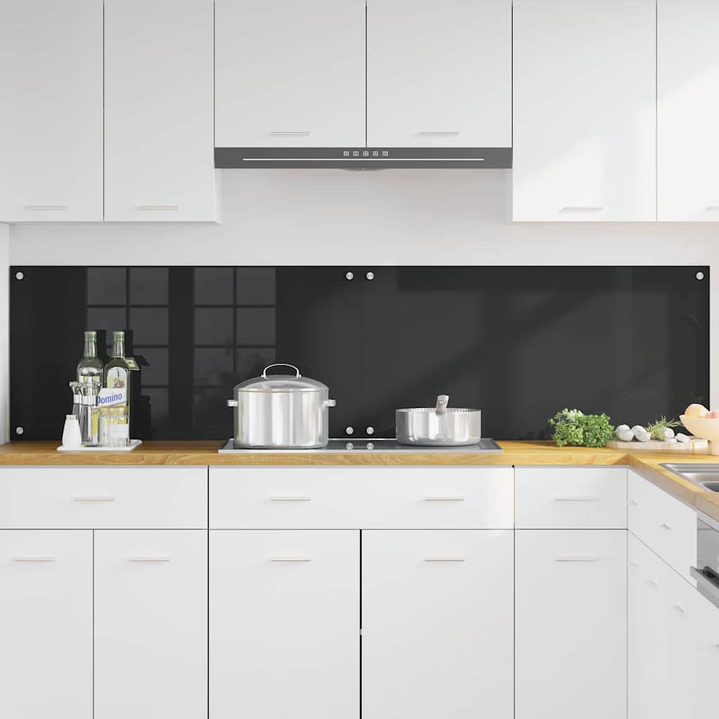 Kitchen Backsplash Black 100 x 50 x 0.8 cm Tempered Glass