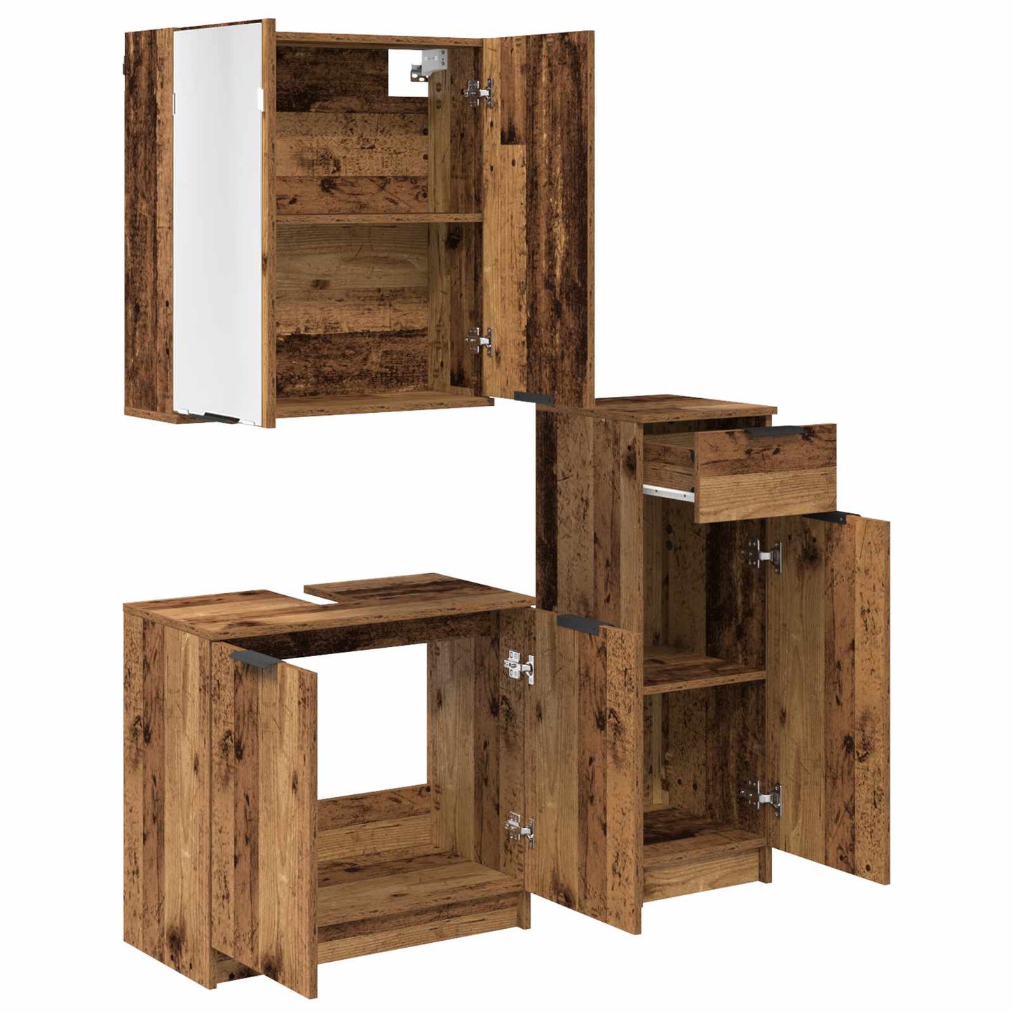Bathroom Furniture Set with Door 3 pcs Old Wood Engineered Wood