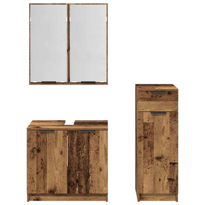 Bathroom Furniture Set with Door 3 pcs Old Wood Engineered Wood