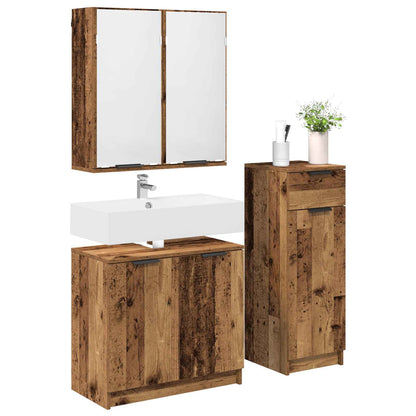 Bathroom Furniture Set with Door 3 pcs Old Wood Engineered Wood