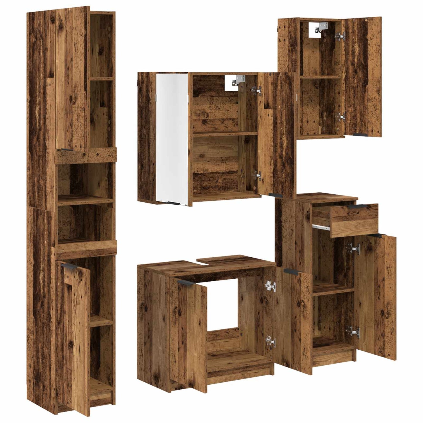 Bathroom Furniture Set with Door 5 pcs Old Wood Engineered Wood