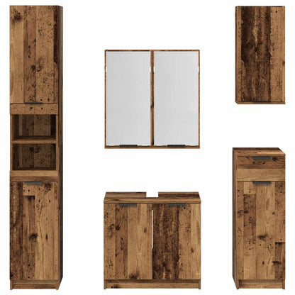 Bathroom Furniture Set with Door 5 pcs Old Wood Engineered Wood