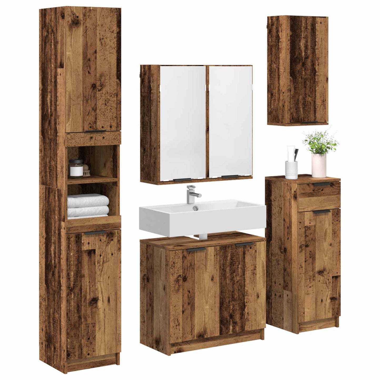 Bathroom Furniture Set with Door 5 pcs Old Wood Engineered Wood