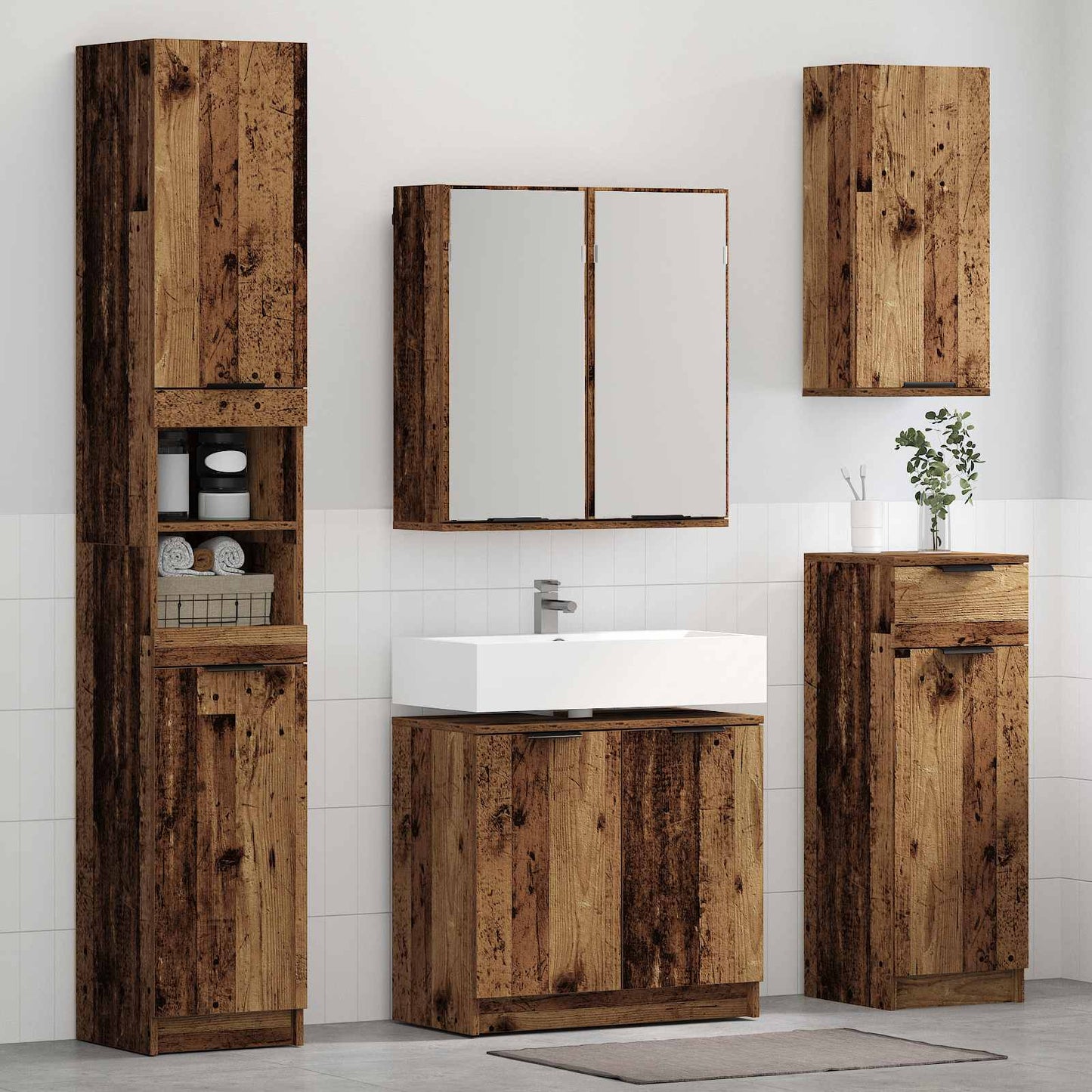 Bathroom Furniture Set with Door 4 pcs Old Wood Engineered Wood