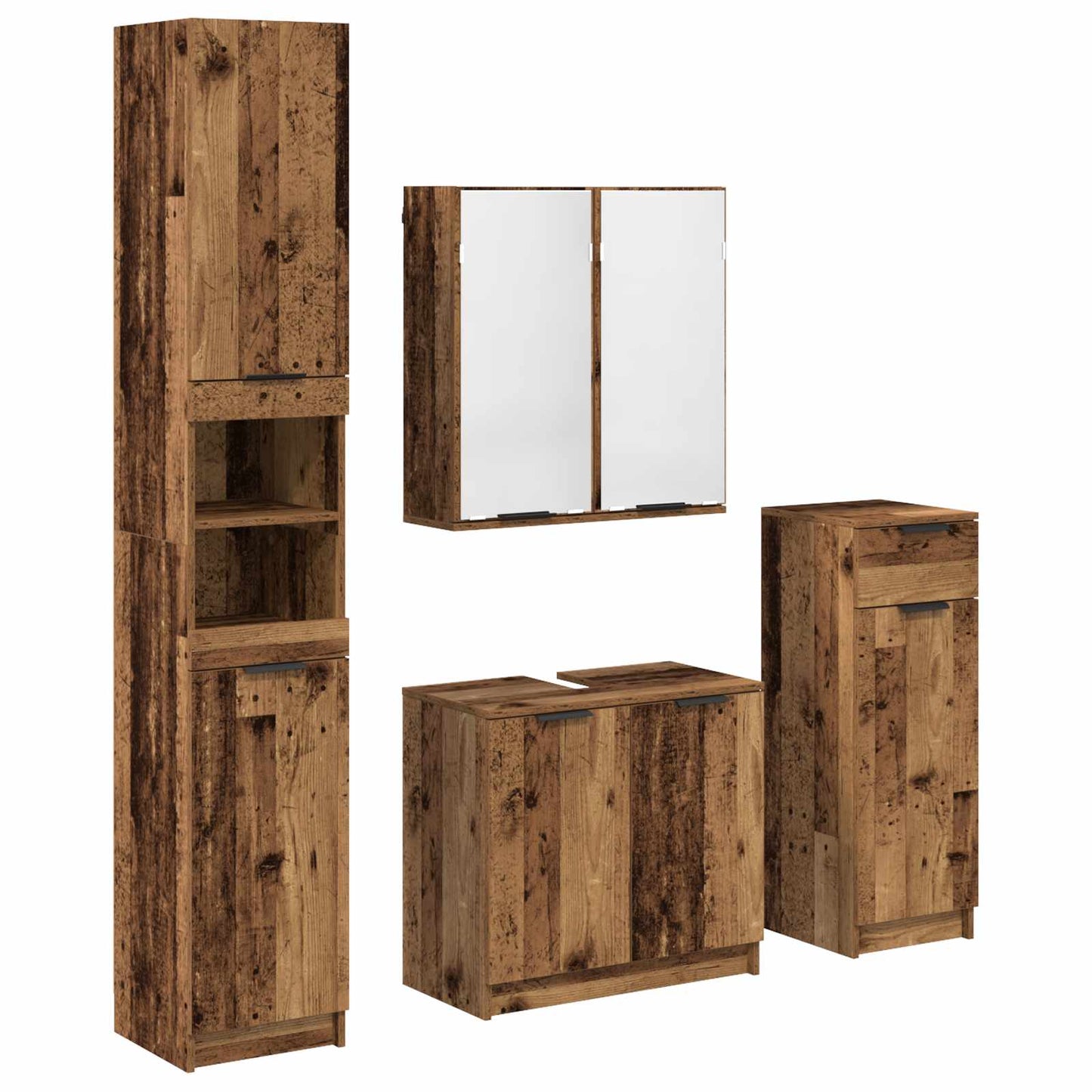 Bathroom Furniture Set with Door 4 pcs Old Wood Engineered Wood