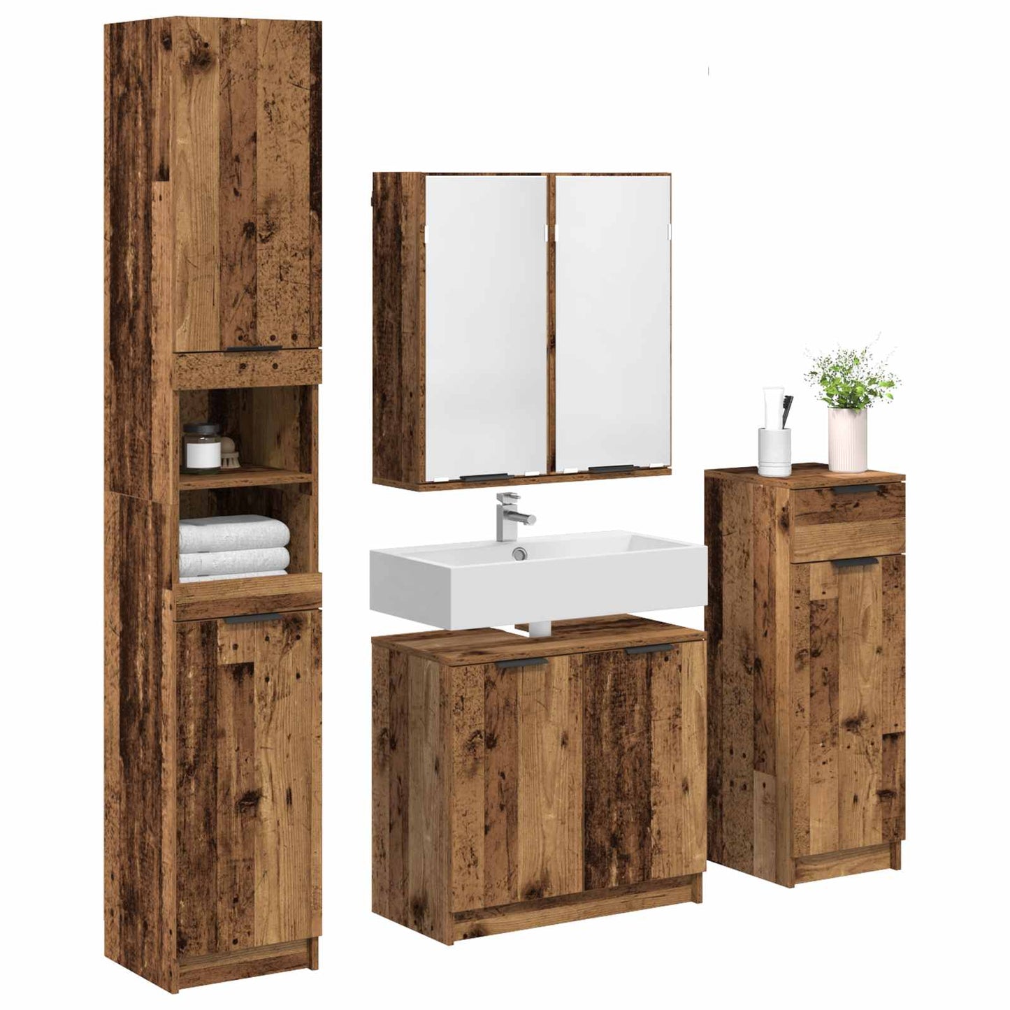 Bathroom Furniture Set with Door 4 pcs Old Wood Engineered Wood