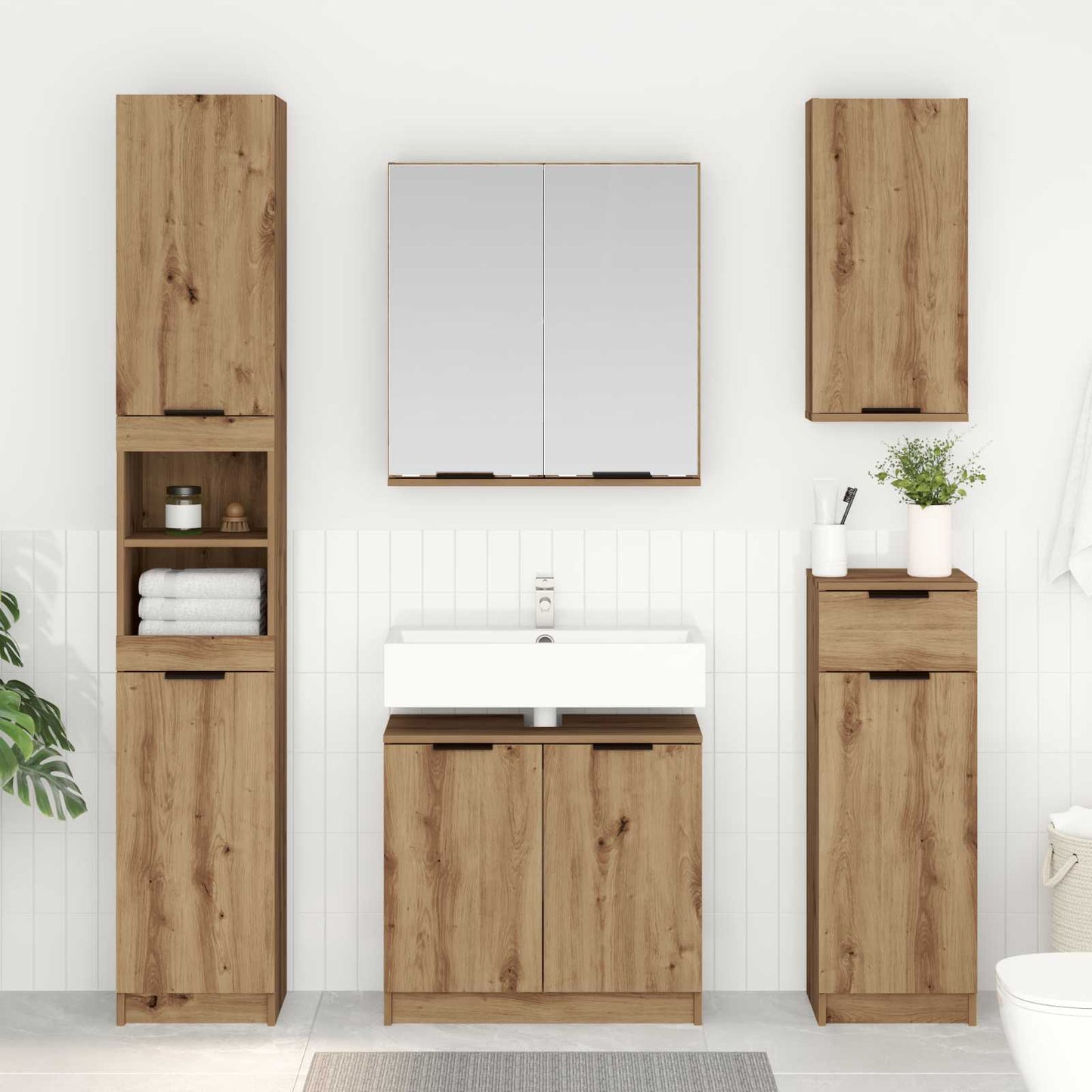 Bathroom Furniture Set 3 pcs Artisan Oak Engineered Wood