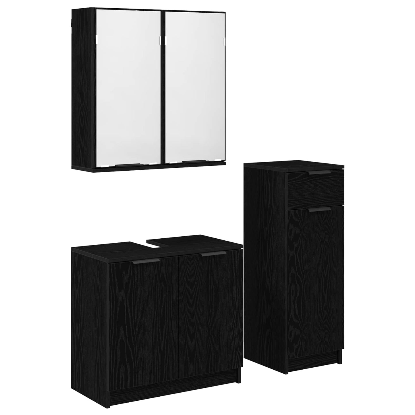 Bathroom Furniture Set 3 pcs Black Oak Engineered Wood