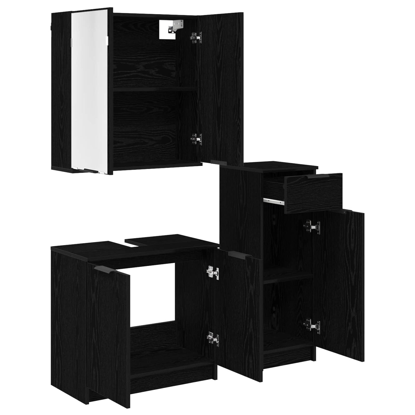 Bathroom Furniture Set 3 pcs Black Oak Engineered Wood