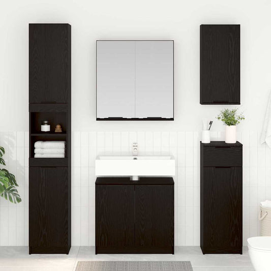 Bathroom Cabinet Set with Shelf 3 pcs Black Oak Engineered Wood