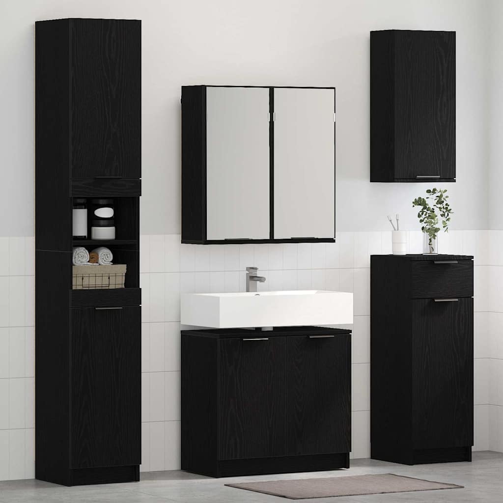 Bathroom Cabinet Set with Shelf 3 pcs Black Oak Engineered Wood