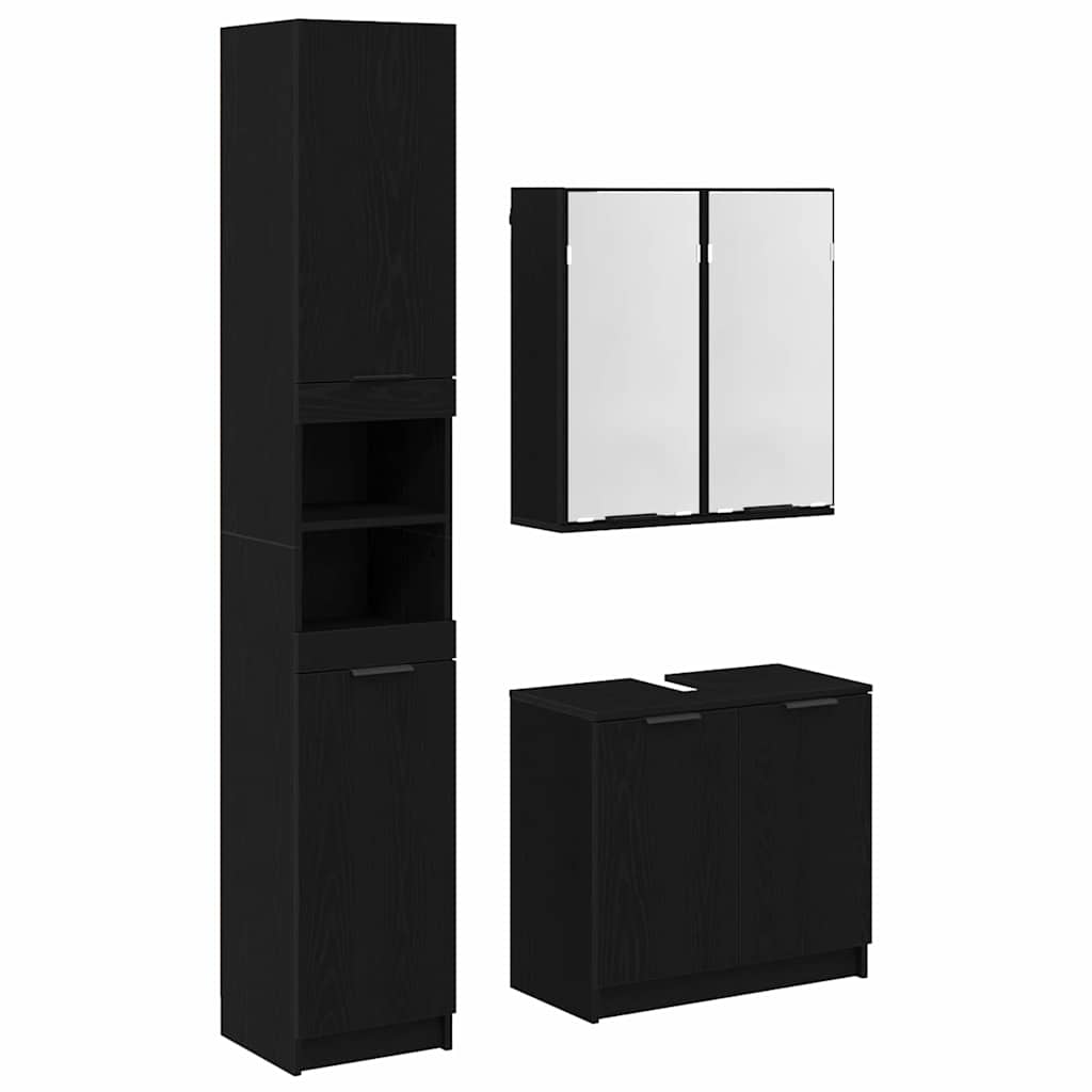 Bathroom Cabinet Set with Shelf 3 pcs Black Oak Engineered Wood