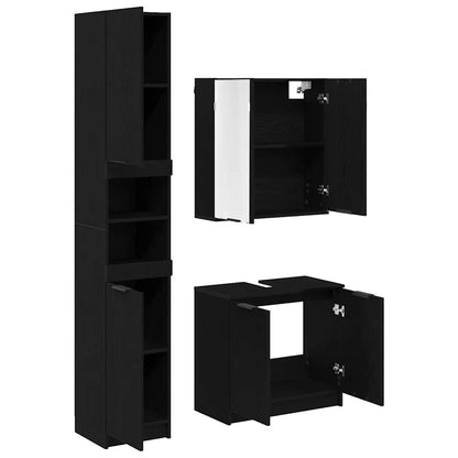Bathroom Cabinet Set with Shelf 3 pcs Black Oak Engineered Wood