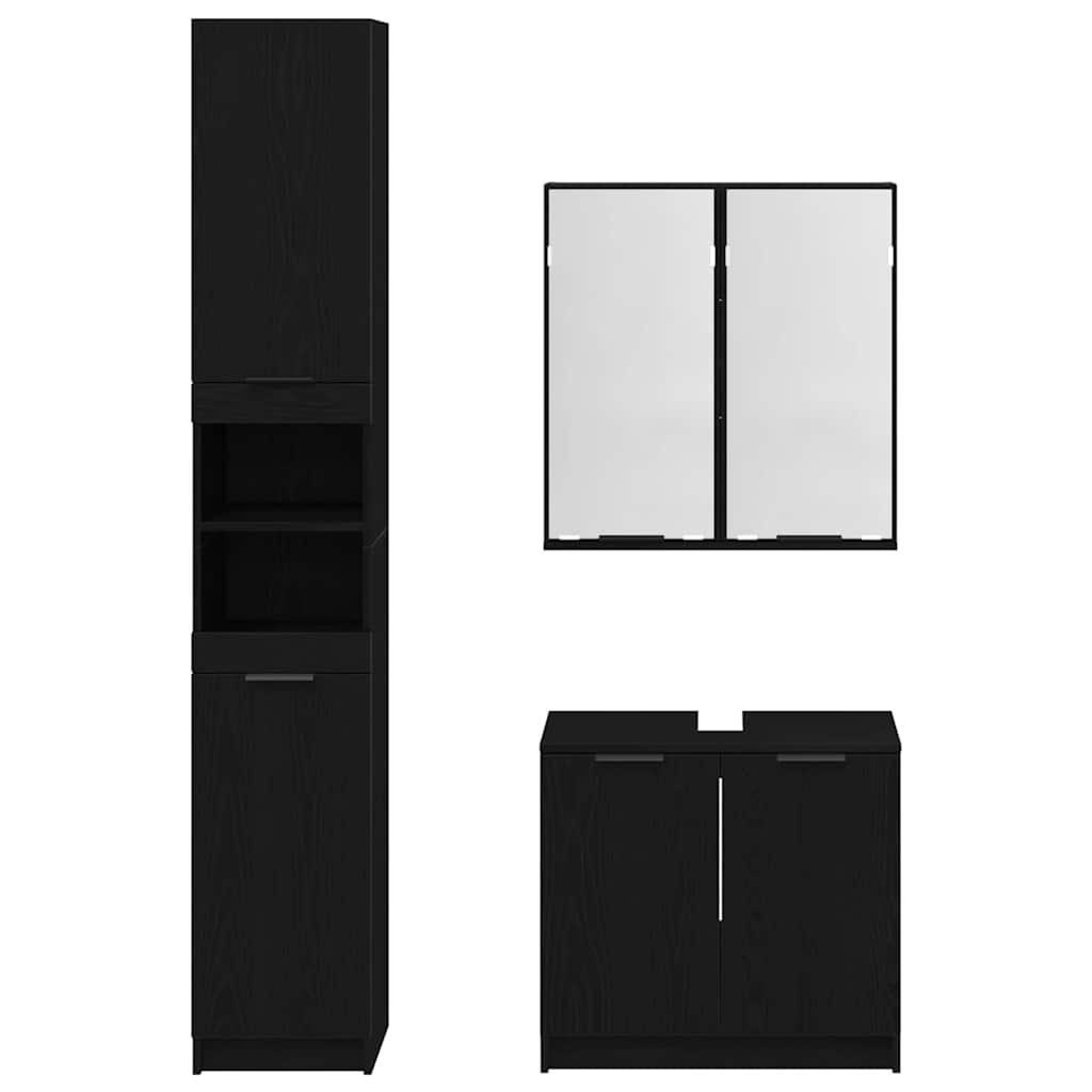 Bathroom Cabinet Set with Shelf 3 pcs Black Oak Engineered Wood
