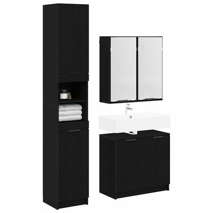 Bathroom Cabinet Set with Shelf 3 pcs Black Oak Engineered Wood