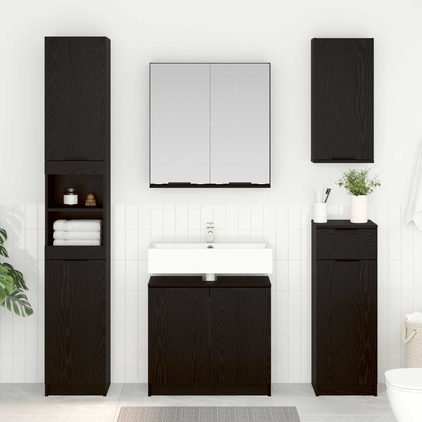Bathroom Furniture Set 5 pcs Black Oak Engineered Wood