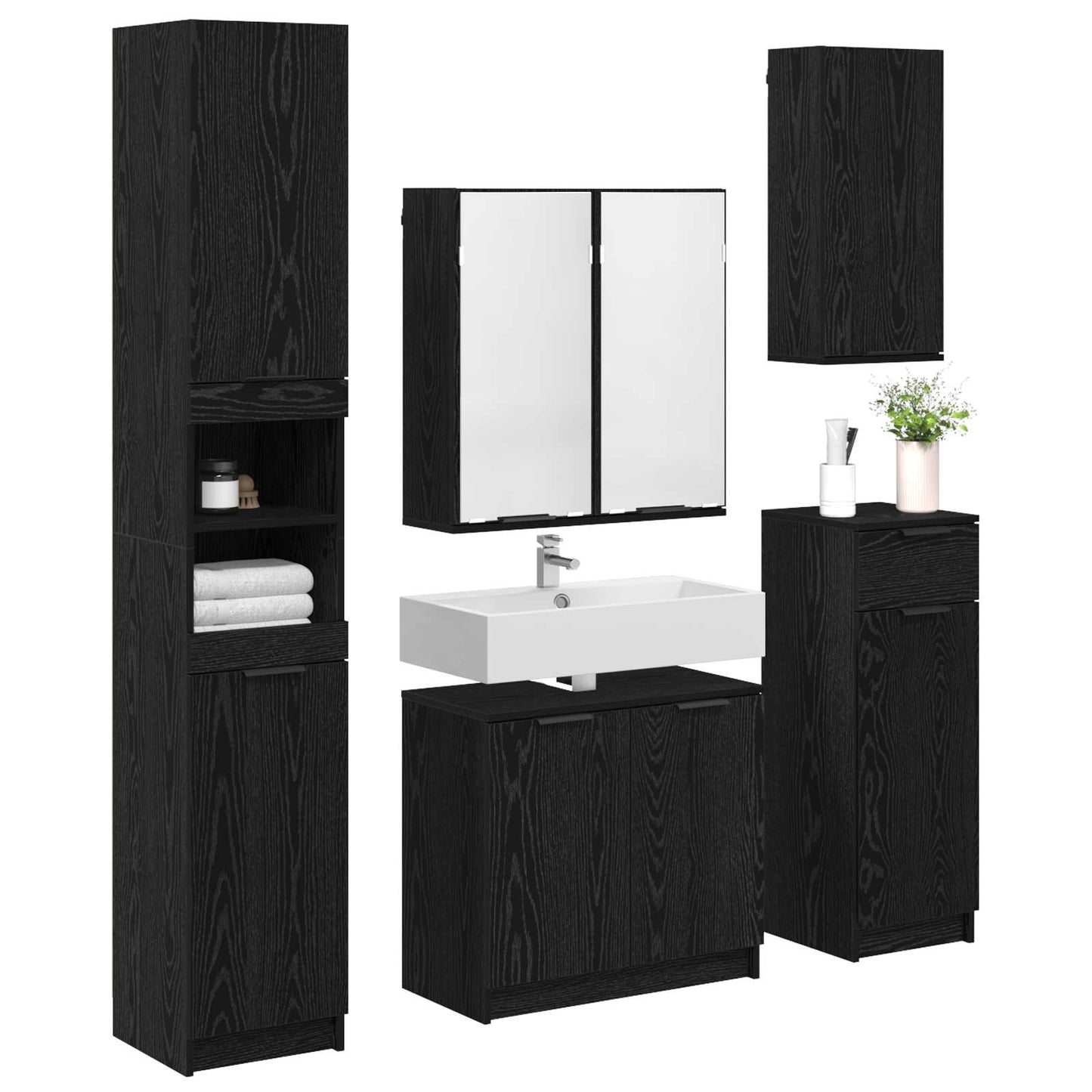 Bathroom Furniture Set 5 pcs Black Oak Engineered Wood