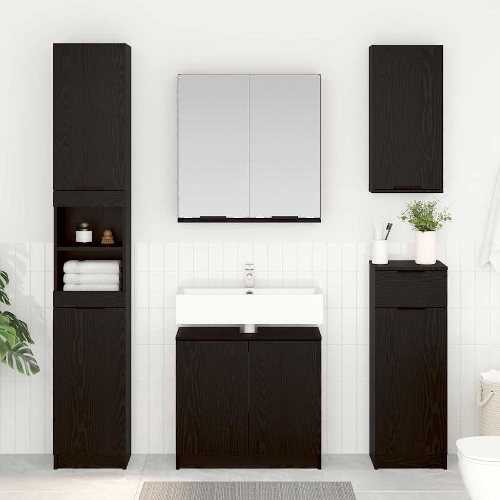 Bathroom Cabinet Set with Shelf 2 pcs Black Oak Engineered Wood